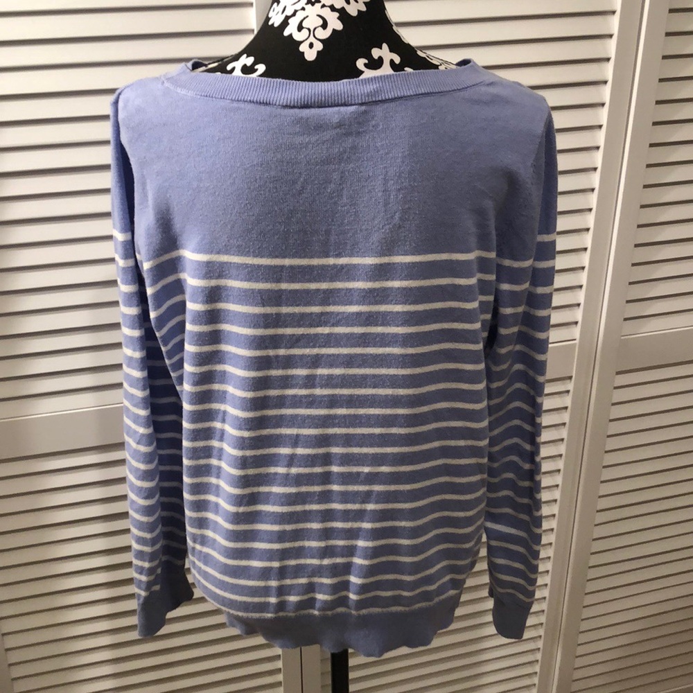Loft Striped Rhinestone Daisy Sweater Large - Picture 3 of 5